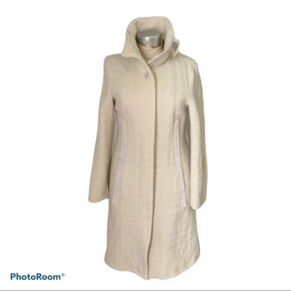 Mackage Coat Wool Leather Boucle Single Breast Cream Winter White PS - Picture 2 of 11